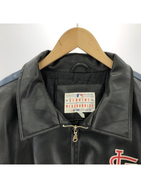MLB セントルイス・カージナル フェイクレザージャケット (XL) 黒青赤[値下]