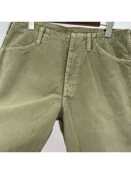 or slow パンツ ベイカーパンツ ヘリンボーン カーキ (2)