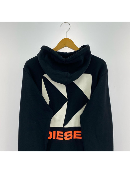 DIESEL パーカー(ジップアップ) バックプリント ブラック(S)