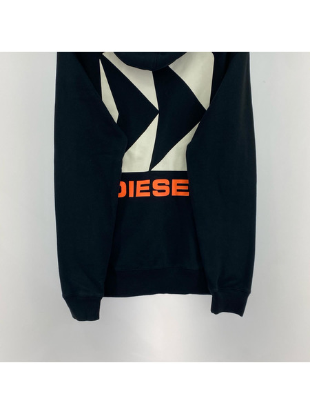 DIESEL パーカー(ジップアップ) バックプリント ブラック(S)
