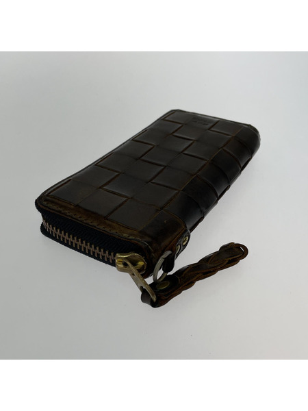 RYU ラウンドジップ クロスレザー 財布 ブラウン