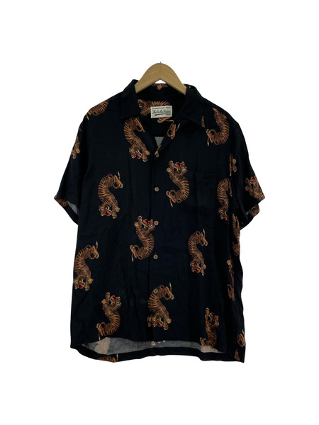 WACKO MARIA 半袖シャツ 虎 総柄 レーヨンシャツ 黒 L