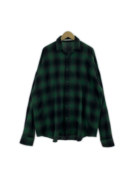 JOHN LAWRENCE SULLIVAN 長袖シャツ ウールオンブレチェックシャツ (L) 緑黒