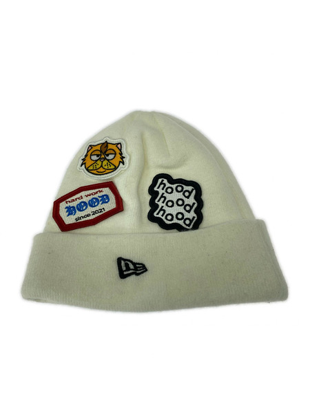 NEW ERA ニットキャップ ×Hood ワッペン 白