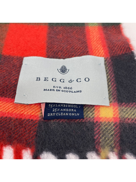 IENA ソノ他 Begg&Co/アンゴラ混チェックストール/赤×緑