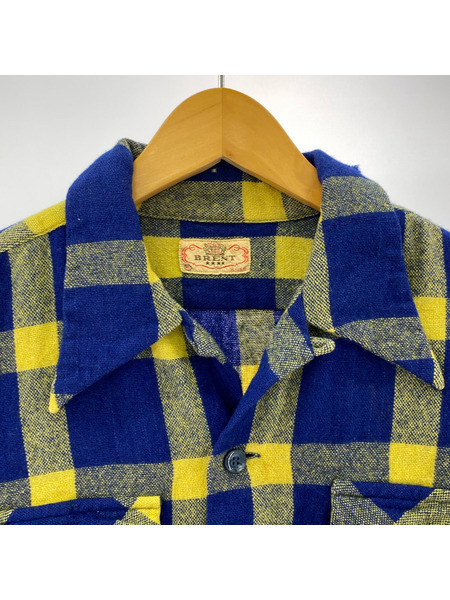 OLD・VINTAGE 長袖シャツ 40s BRENT 開襟ウールチェックシャツ 黄