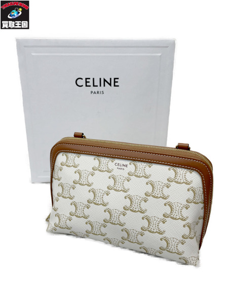 CELINE トリオンフキャンバス チェーンクラッチショルダーバッグ ホワイト[値下]
