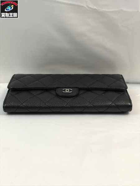 CHANEL シャネル フラップ長財布 マトラッセ キャビアスキン ブラック ココマーク