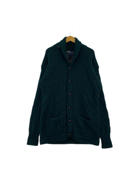POLO RALPH LAUREN 90s香港製ケーブルニットカーディガン(L)モスグリーン