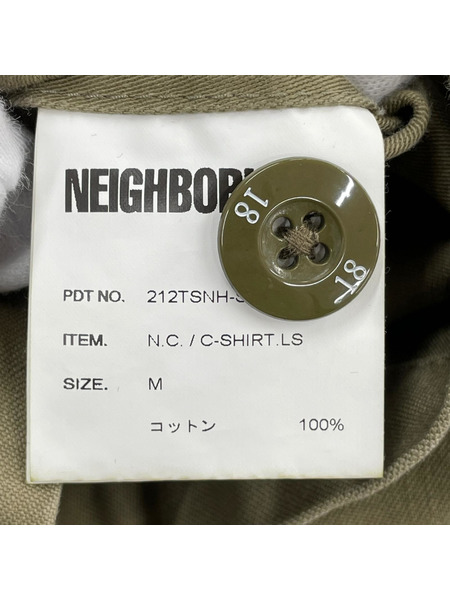 NEIGHBORHOOD 長袖シャツ 21AW ノーカラー カーキ