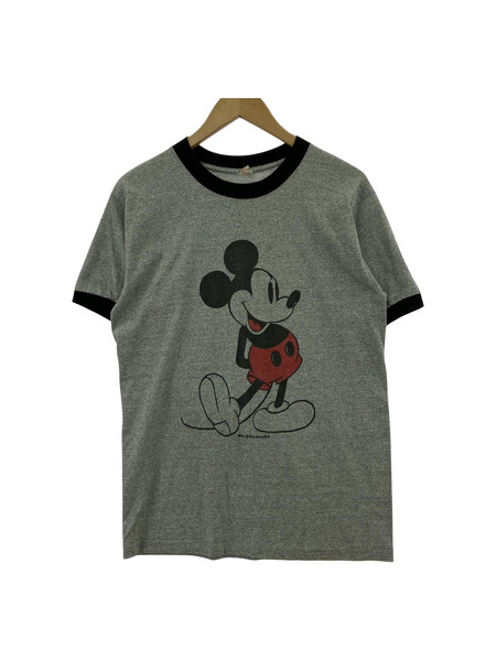 OLD・VINTAGE 半袖Tシャツ・カットソー 70s ミッキー 染ミ込ミプリント グレー(L)