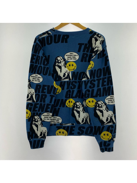 HYSTERIC GLAMOUR スウェット・トレーナー 総柄スウェット ブルー (S) 02201CS01