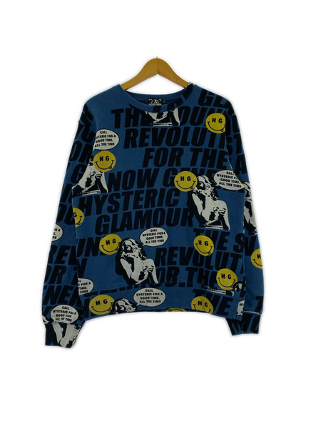 HYSTERIC GLAMOUR スウェット・トレーナー 総柄スウェット ブルー (S) 02201CS01