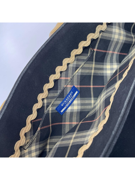 BURBERRY BLUE LABEL トートバッグ ワンポイント レザーハンドル トートバッグ 黒