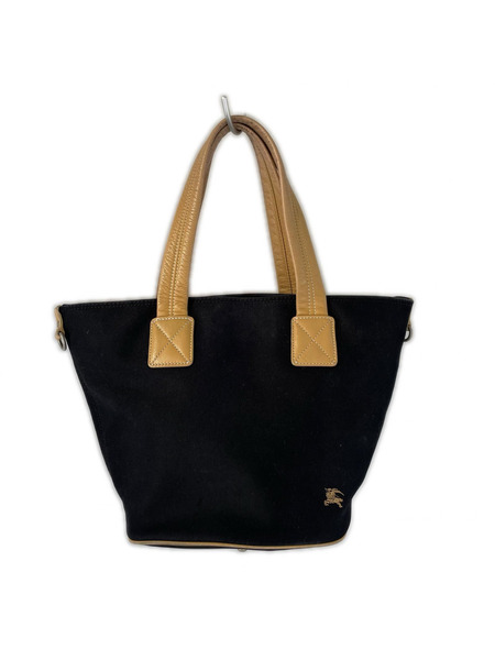BURBERRY BLUE LABEL トートバッグ ワンポイント レザーハンドル トートバッグ 黒