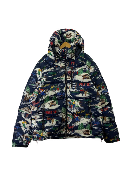 POLO RALPH LAUREN ダウンジャケット スキー 総柄 白×ネイビー XXL