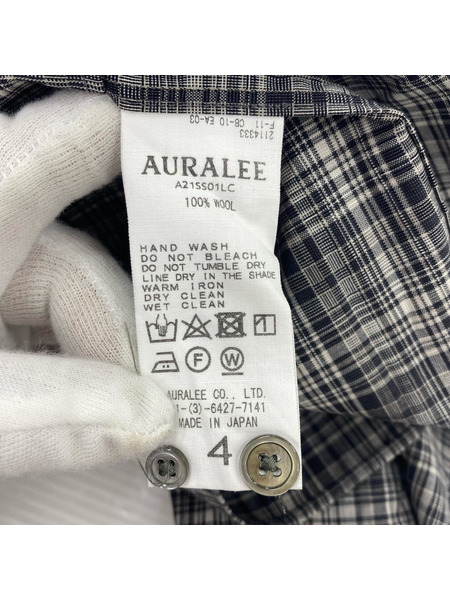 AURALEE 長袖シャツ SUPER LIGHT WOOL CHECK SHIRTS 4