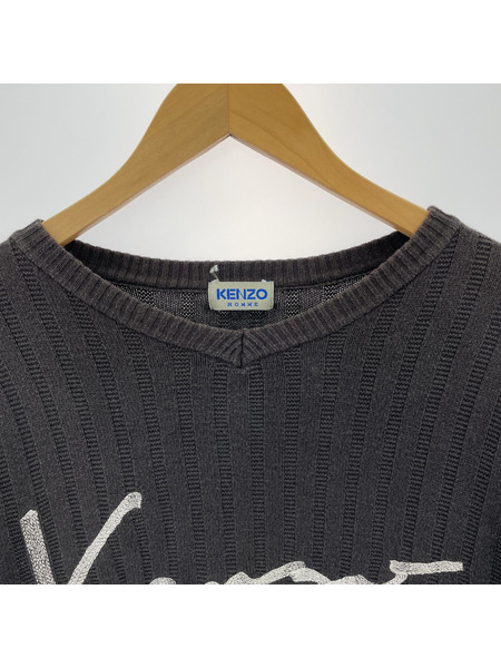 KENZO クマデザイン ニットセーター グレー・オレンジ org.jpg