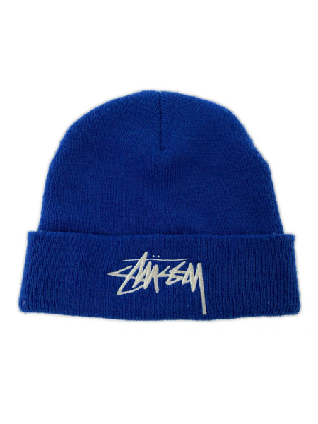 STUSSY ニットキャップ 刺繍ロゴ 青