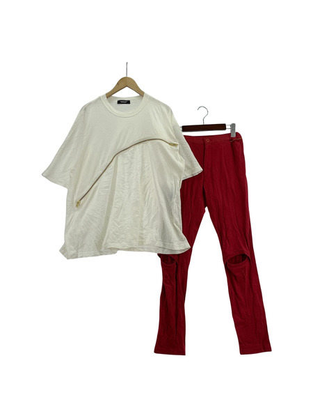 UNDERCOVER 21SS TEE付カットソーパンツ 2 レッド×ホワイト[値下]