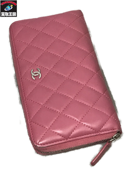 CHANEL エナメル キルティング　マトラッセ 長財布　ピンク　ラウンドジップ 長財布 CHANEL マトラッセロングウォレット ピンク ラウンド