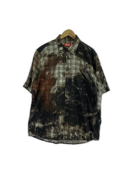 DIESEL 半袖シャツ グラフィックチェックシャツ (46) 茶系