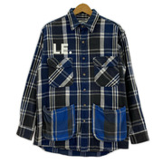 長袖シャツ PING PONG SURF CLUB リメイク ネルシャツ 青グレー