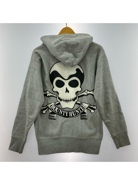 00s BOUNTY HUNTER バッククロスボーンスカル ジップパーカー S グレー