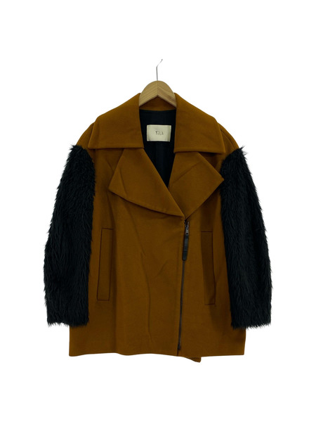 TELA ジャケット スリーブファー ウールジャケット 茶 40[値下]