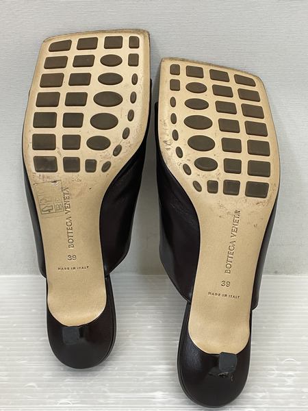 BOTTEGA VENETA スクエアトゥ ヒールサンダル 39 ブラウン