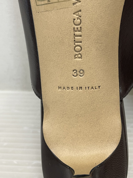 BOTTEGA VENETA スクエアトゥ ヒールサンダル 39 ブラウン
