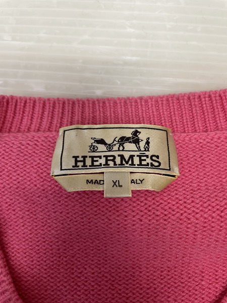 HERMES 23SS Herbier et ruban cuir カシミヤニット XL ピンク