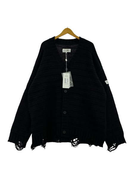 MM6 25AW ダメージ加工 ビッグカーディガン XL ブラック[値下]