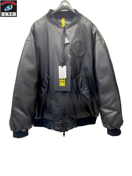 MONCLER GENIUS×ROC NATION BY Jay-Z CASSIOPEIA GIUBBOTTO BOMBER JACKET BLK ラムレザー切替 ダウンジャケット 2[値下]