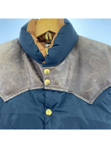 Rocky Mountain FeatherBed ダウンベスト レザー切替 ダウンベスト 紺