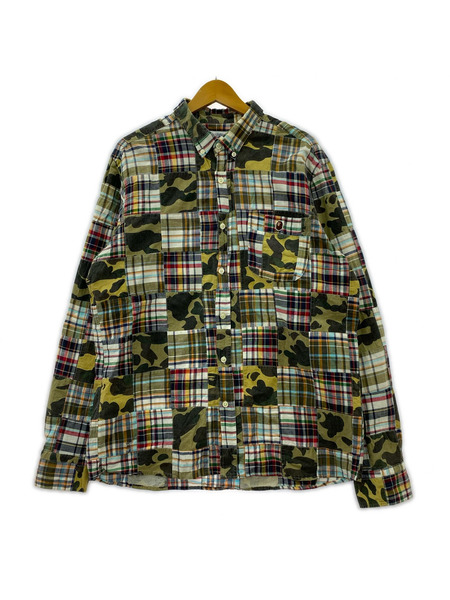 A BATHING APE チェック×カモ パッチワークシャツ XXL