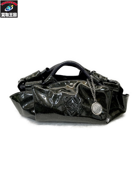 LOEWE ナッパアイレ パテントレザーハンドバッグ ゴールドラメ ダーク