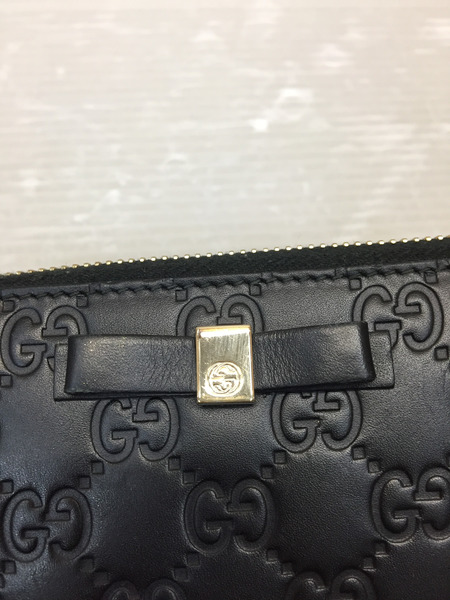 GUCCI GGシマ リボン ラウンドファスナー長財布 ブラック 388680