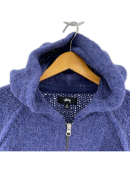 STUSSY パーカー（ジップアップ） Chunky Sweater Zip Hood 紫 M