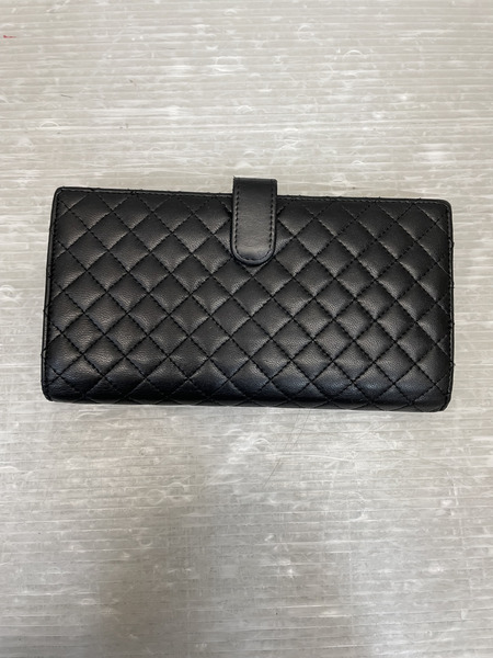 CHANEL マイクロマトラッセ Wホックロングウォレット ブラック×ピンク