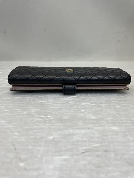 CHANEL マイクロマトラッセ Wホックロングウォレット ブラック×ピンク