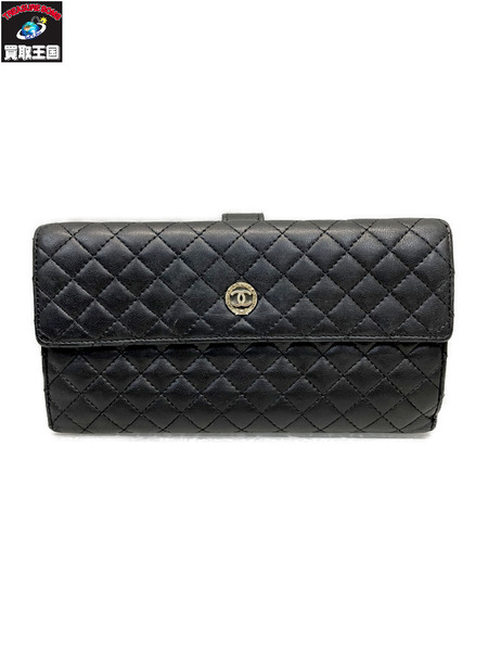 CHANEL マイクロマトラッセ Wホックロングウォレット ブラック×ピンク