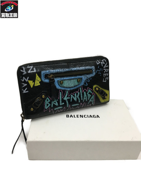 Balenciaga クラシック コンチネンタル グラフィティラウンドジップウォレット