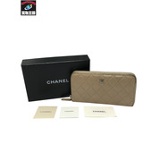 CHANEL マトラッセ ラウンドジップ ウォレット 長財布 ベージュ シャネル ココマーク