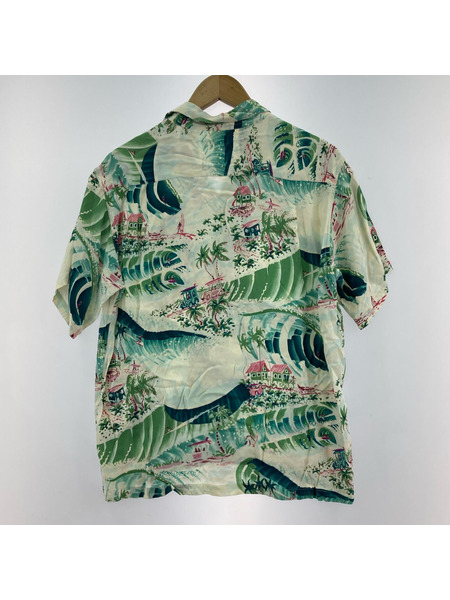 SUN SURF 半袖シャツ JOHN SEVERSON アロハシャツ 白緑 S