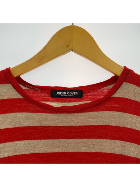 UNDERCOVER 半袖Tシャツ・カットソー 90s 初期 黒タグ ウールボーダー レッドベージュ