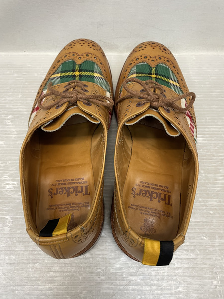 Tricker's ウィングチップチェックレザーシューズ ブラウン