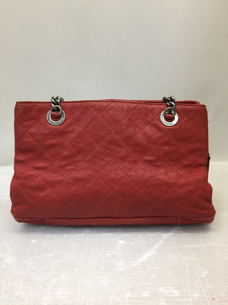CHANEL キャビアスキン ココマーク プレートチェーン ショルダーバッグ RED 2011年頃製造[値下]