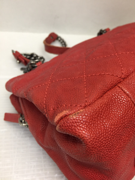 CHANEL キャビアスキン ココマーク プレートチェーン ショルダーバッグ RED 2011年頃製造[値下]