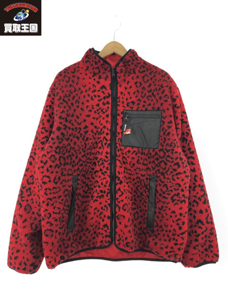 Supreme 17AW Leopard Fleece Reversible jacket XL フリース レッド ...